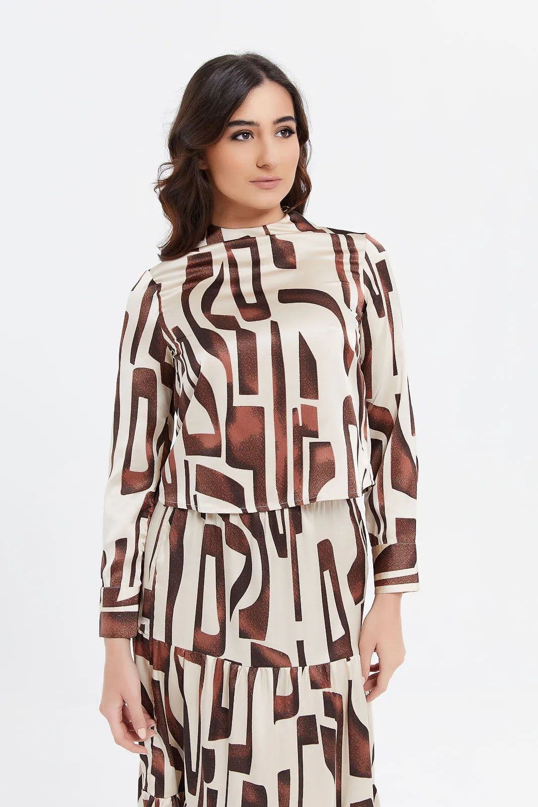 Women Beige And Brown Printed Blouse