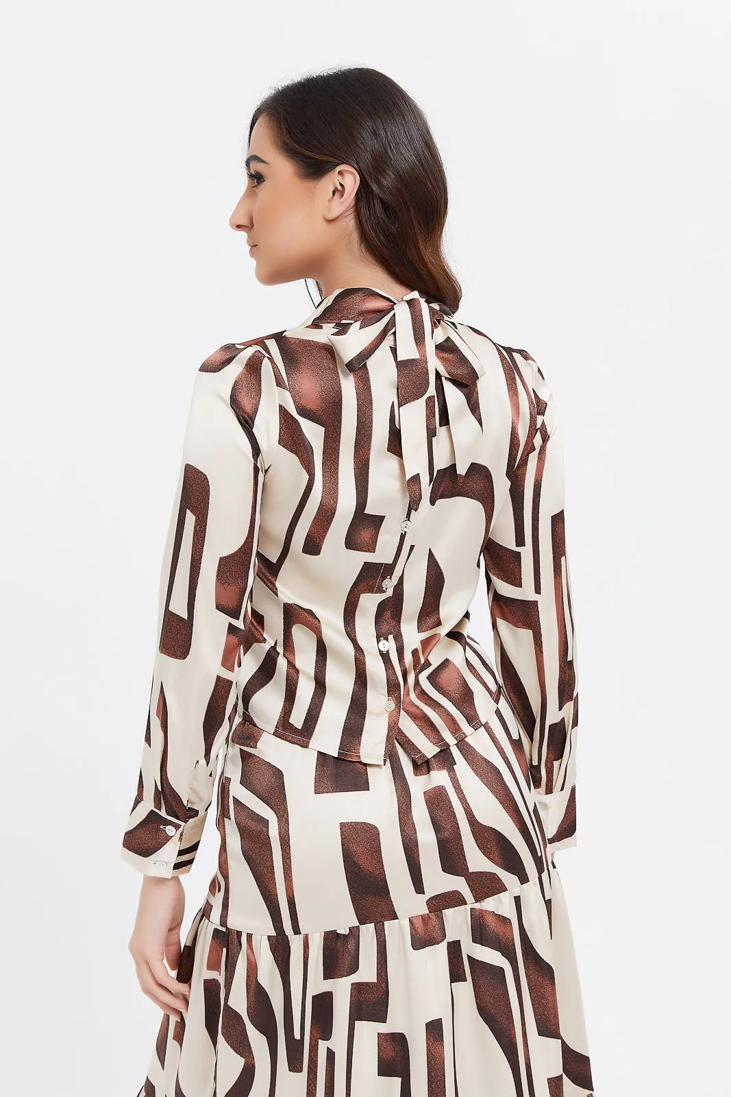 Women Beige And Brown Printed Blouse