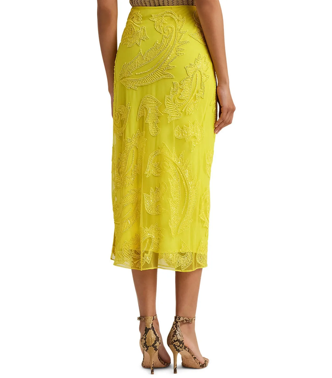 Women's Beaded Mesh Midi Skirt Daffodil