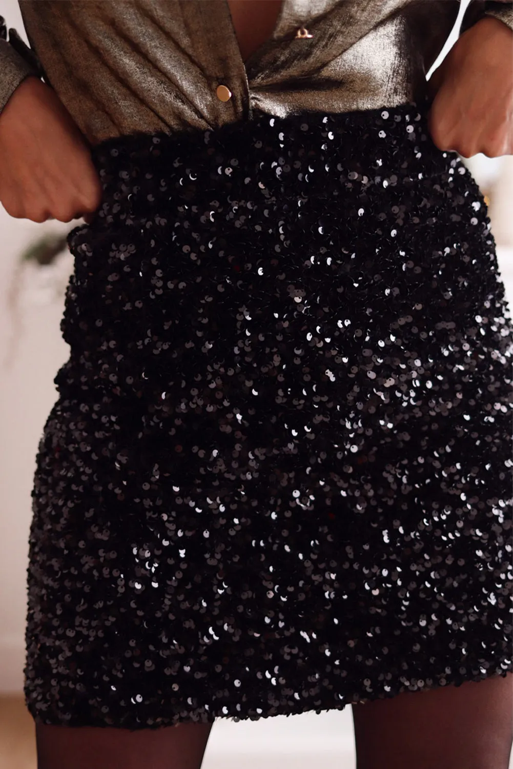 Women's Black Sequin Bodycon Mini Skirt