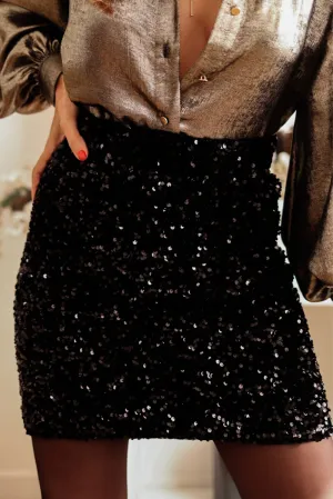 Women's Black Sequin Bodycon Mini Skirt