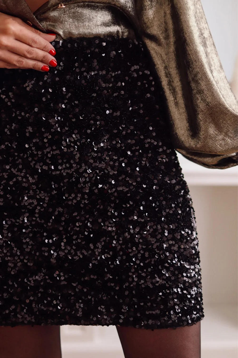 Women's Black Sequin Bodycon Mini Skirt