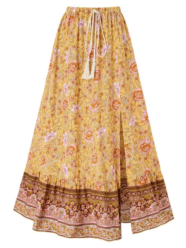 Women's Bohemian Style Printed Waist Drawstring Casual Skirt