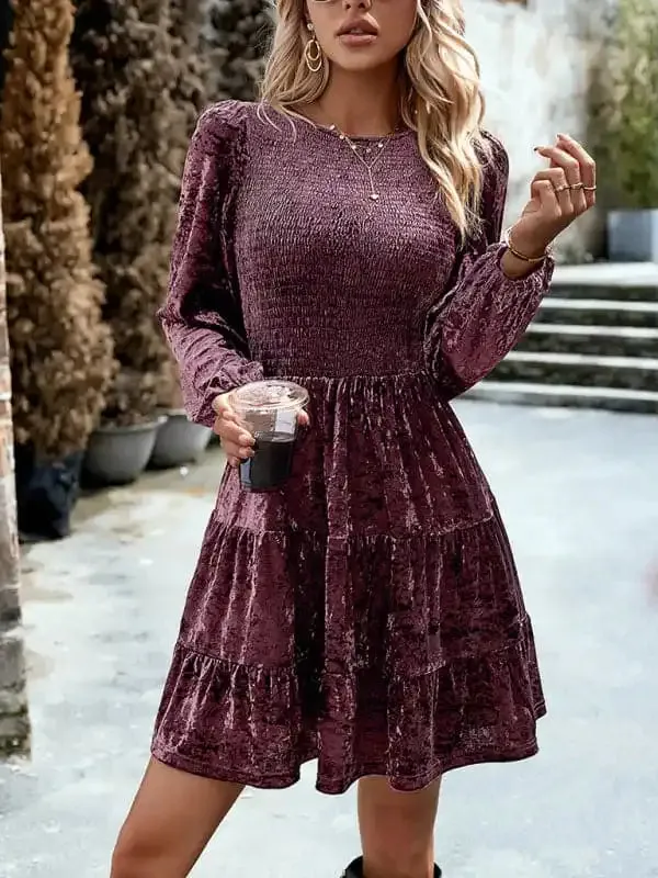 Women’s elegant round neck velvet dress